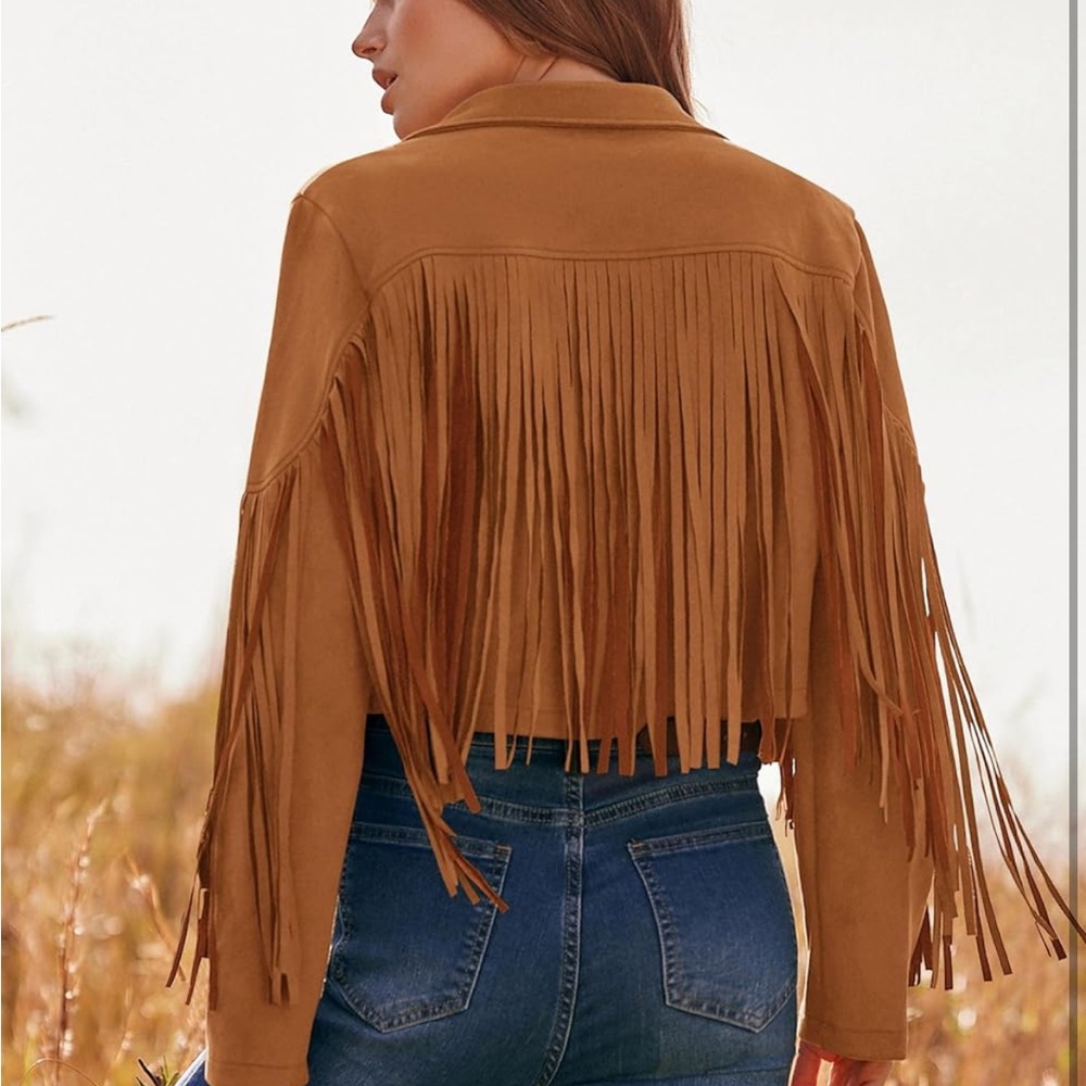 Fringe Tan Jacket boho festival suede - Picture 4 of 4